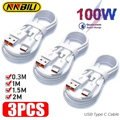 NNBILI 3PCS 100W 6A 초고속 충전 케이블 빠른 USB 타입 C 충전 데이터 케이블 퀵 충전기 케이블 USB C 충전기 고속 충전