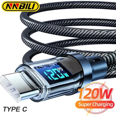 NNBILI 100W USB C 120W USB A 충전 케이블(LED 디스플레이 화면 포함), USB C=C-C, USB A=A-C, Xiaomi iPhone, Samsung는 호환되지 않음